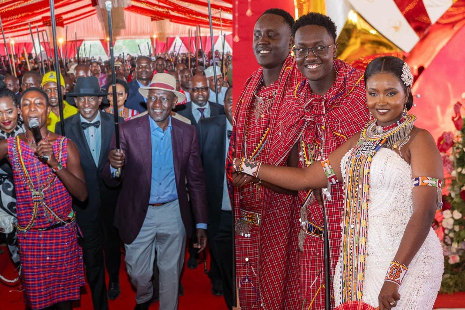 Collage photo of President William Ruto and Jordan Ntutu and Abigael Moriaso.